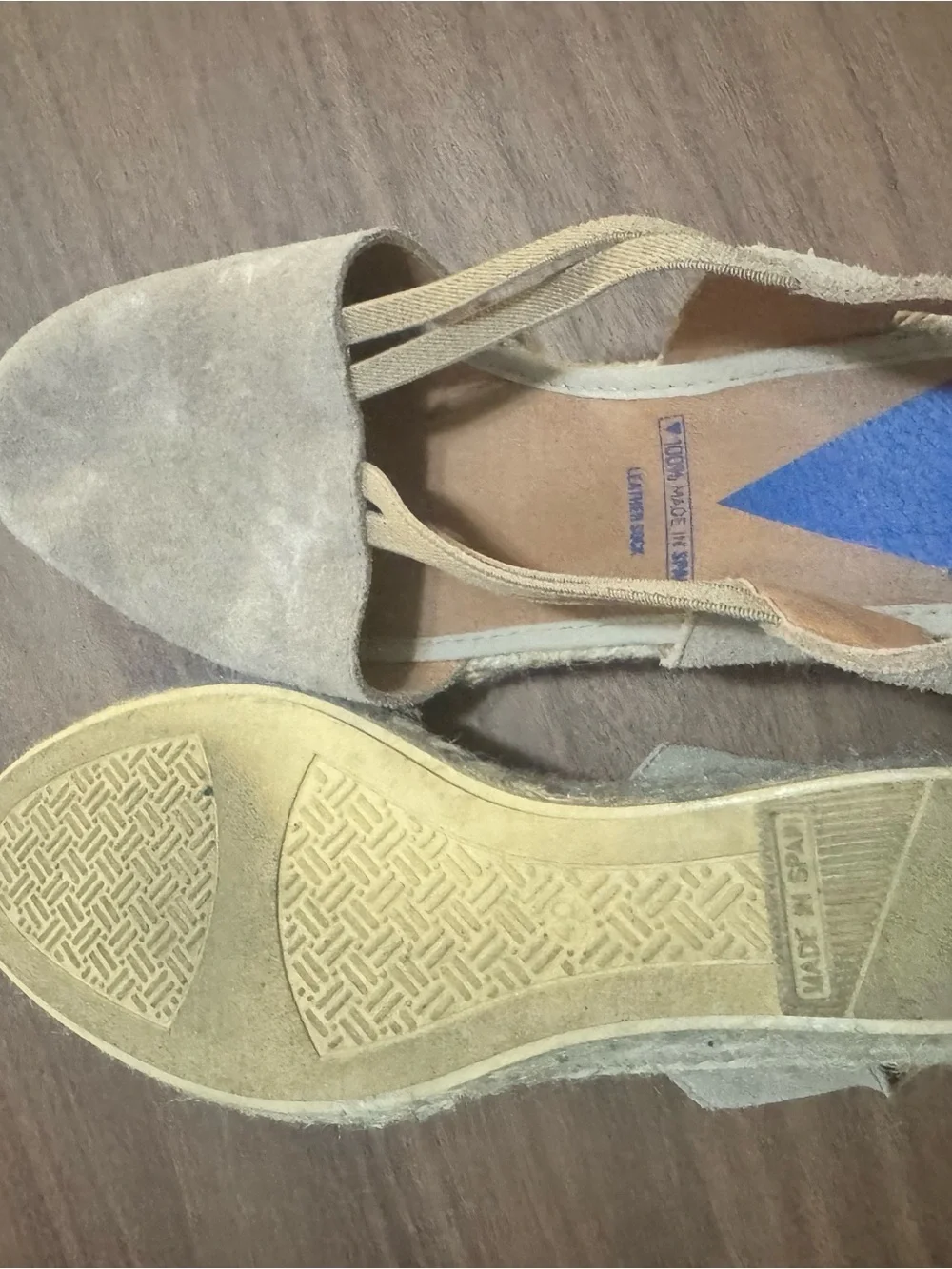 Spanish Leather Beige Suede Espadrille Wedge Sandals
